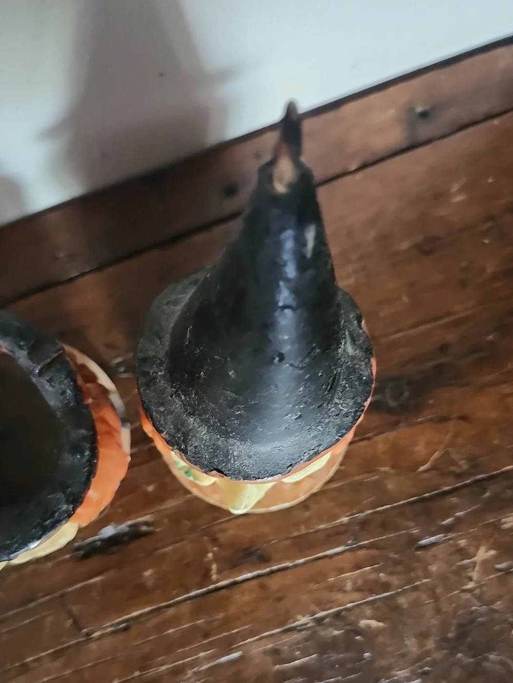 Vintage Gurley Halloween Witch Candles in Orange and Black